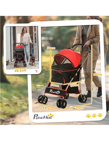PawHut 3 In 1 Detachable Pet Stroller, for Extra Small and Small Dogs - Red