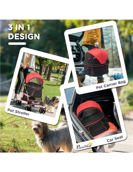 PawHut 3 In 1 Detachable Pet Stroller, for Extra Small and Small Dogs - Red - pic 144951 | FastDaddyshop