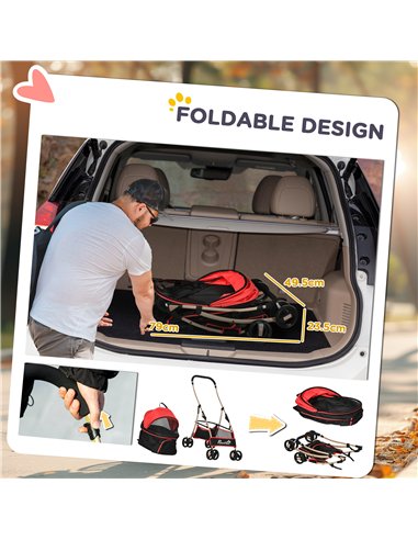PawHut 3 In 1 Detachable Pet Stroller, for Extra Small and Small Dogs - Red