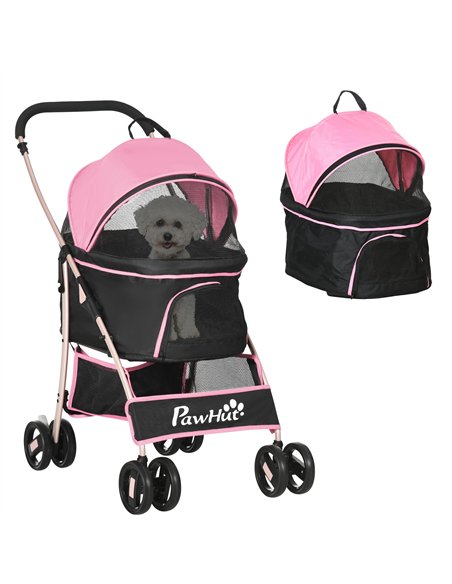 PawHut 3 In 1 Detachable Pet Stroller, for Extra Small and Small Dogs - Pink - pic 144956 | FastDaddyshop