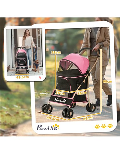PawHut 3 In 1 Detachable Pet Stroller, for Extra Small and Small Dogs - Pink
