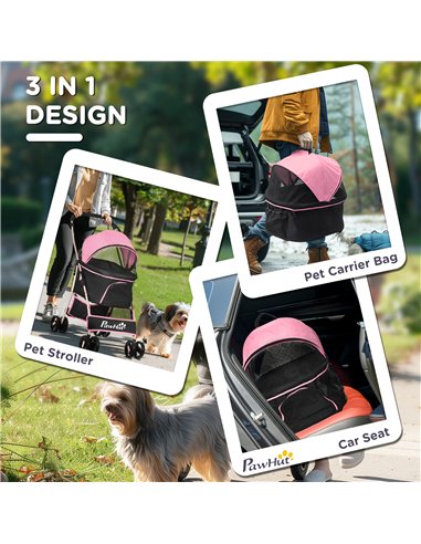 PawHut 3 In 1 Detachable Pet Stroller, for Extra Small and Small Dogs - Pink