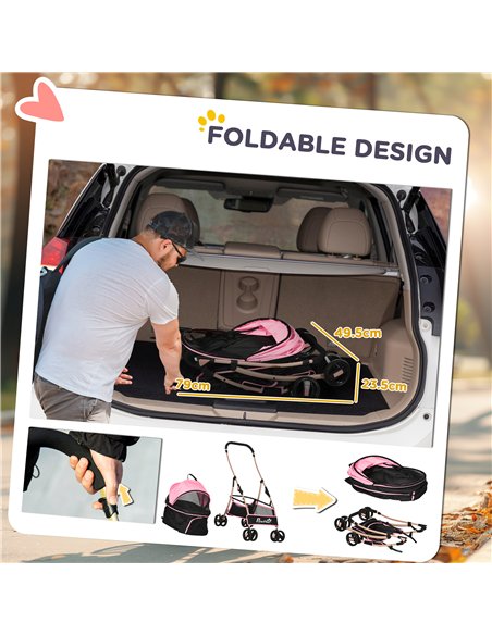 PawHut 3 In 1 Detachable Pet Stroller, for Extra Small and Small Dogs - Pink - pic 144961 | FastDaddyshop