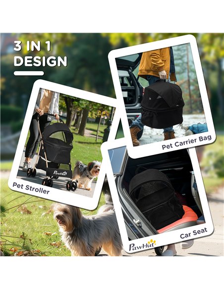 PawHut 3 In 1 Detachable Pet Stroller, for Extra Small and Small Dogs - Black - pic 144969 | FastDaddyshop