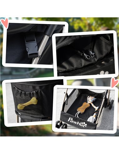 PawHut 3 In 1 Detachable Pet Stroller, for Extra Small and Small Dogs - Black