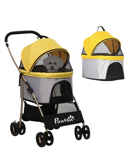 PawHut 3 In 1 Detachable Pet Stroller, for Extra Small and Small Dogs - Yellow - pic 144974 | FastDaddyshop