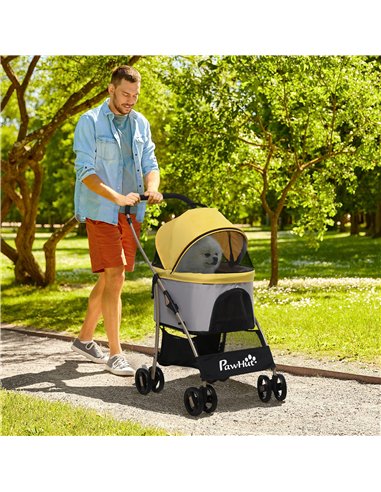 PawHut 3 In 1 Detachable Pet Stroller, for Extra Small and Small Dogs - Yellow