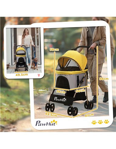PawHut 3 In 1 Detachable Pet Stroller, for Extra Small and Small Dogs - Yellow