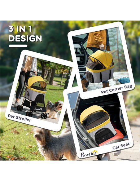 PawHut 3 In 1 Detachable Pet Stroller, for Extra Small and Small Dogs - Yellow - pic 144978 | FastDaddyshop