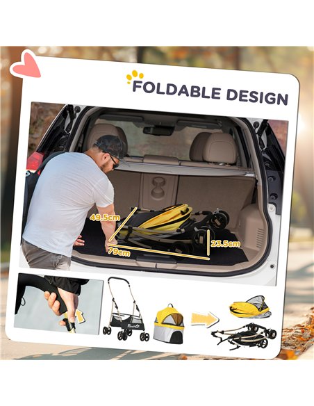 PawHut 3 In 1 Detachable Pet Stroller, for Extra Small and Small Dogs - Yellow - pic 144979 | FastDaddyshop