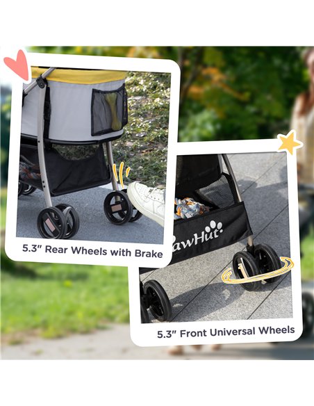 PawHut 3 In 1 Detachable Pet Stroller, for Extra Small and Small Dogs - Yellow - pic 144980 | FastDaddyshop