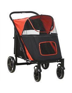 PawHut Foldable Pet Stroller, with Universal Wheels, Shock Absorber, for Medium and Large Dogs - Red