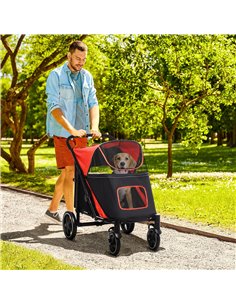 PawHut Foldable Pet Stroller, with Universal Wheels, Shock Absorber, for Medium and Large Dogs - Red 2