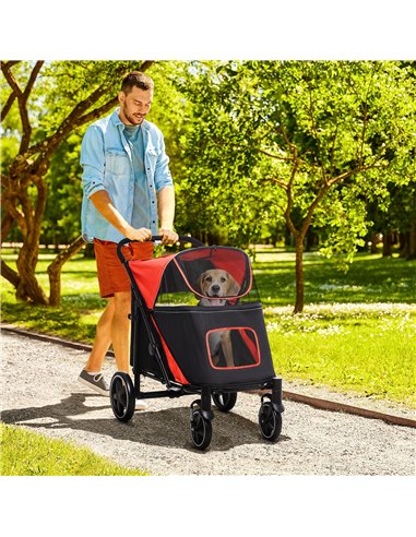 PawHut Foldable Pet Stroller, with Universal Wheels, Shock Absorber, for Medium and Large Dogs - Red