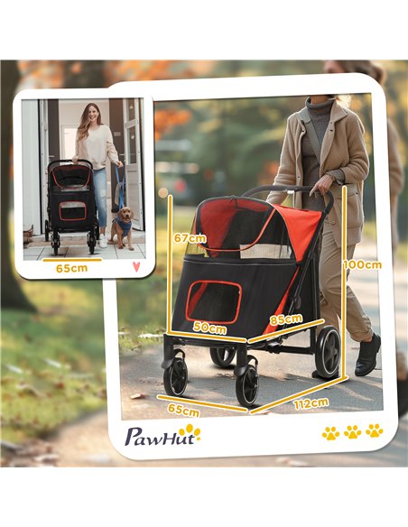 PawHut Foldable Pet Stroller, with Universal Wheels, Shock Absorber, for Medium and Large Dogs - Red - pic 144985 | FastDaddyshop