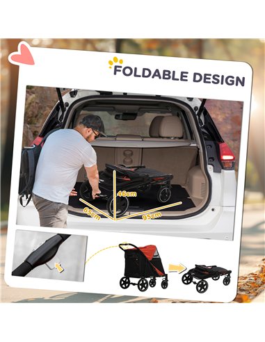 PawHut Foldable Pet Stroller, with Universal Wheels, Shock Absorber, for Medium and Large Dogs - Red