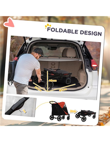 PawHut Foldable Pet Stroller, with Universal Wheels, Shock Absorber, for Medium and Large Dogs - Red - pic 144987 | FastDaddyshop