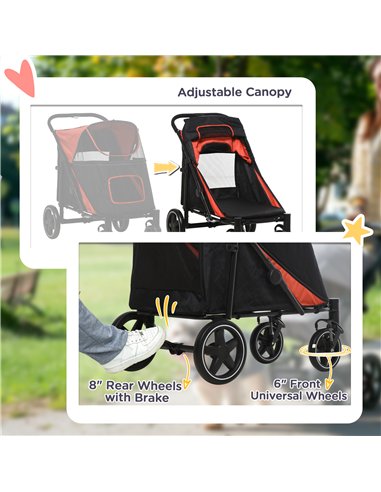 PawHut Foldable Pet Stroller, with Universal Wheels, Shock Absorber, for Medium and Large Dogs - Red