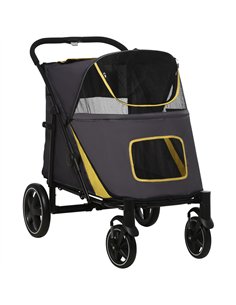 PawHut Foldable Pet Stroller, with Universal Wheels, Shock Absorber, for Medium and Large Dogs - Grey