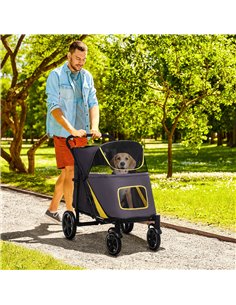 PawHut Foldable Pet Stroller, with Universal Wheels, Shock Absorber, for Medium and Large Dogs - Grey 2