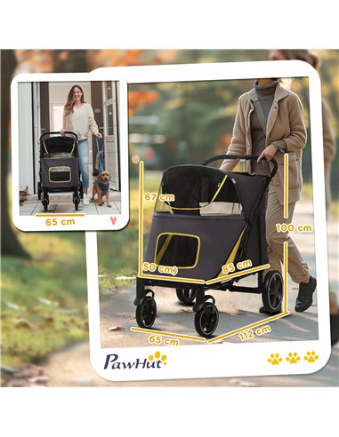 PawHut Foldable Pet Stroller, with Universal Wheels, Shock Absorber, for Medium and Large Dogs - Grey