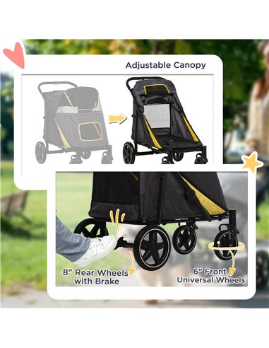 PawHut Foldable Pet Stroller, with Universal Wheels, Shock Absorber, for Medium and Large Dogs - Grey