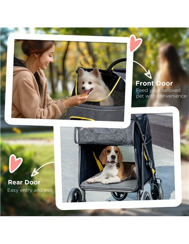 PawHut Foldable Pet Stroller, with Universal Wheels, Shock Absorber, for Medium and Large Dogs - Grey