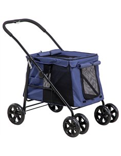 PawHut Dog Pram Dog Stroller 4 Wheels Pet Pushchair with Rolling Door, Cushion, Safety Leashes, for Small and Medium Dogs, Dark 