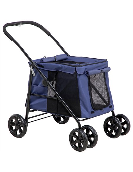 PawHut Dog Pram Dog Stroller 4 Wheels Pet Pushchair with Rolling Door, Cushion, Safety Leashes, for Small and Medium Dogs, Dark  - pic 145001 | FastDaddyshop