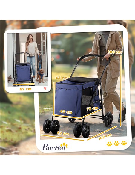 PawHut Dog Pram Dog Stroller 4 Wheels Pet Pushchair with Rolling Door, Cushion, Safety Leashes, for Small and Medium Dogs, Dark  - pic 145003 | FastDaddyshop