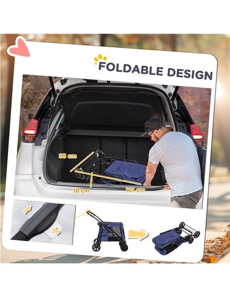 PawHut Dog Pram Dog Stroller 4 Wheels Pet Pushchair with Rolling Door, Cushion, Safety Leashes, for Small and Medium Dogs, Dark  - pic 145005 | FastDaddyshop