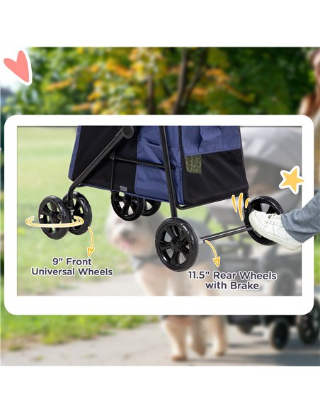 PawHut Dog Pram Dog Stroller 4 Wheels Pet Pushchair with Rolling Door, Cushion, Safety Leashes, for Small and Medium Dogs, Dark  - pic 145006 | FastDaddyshop