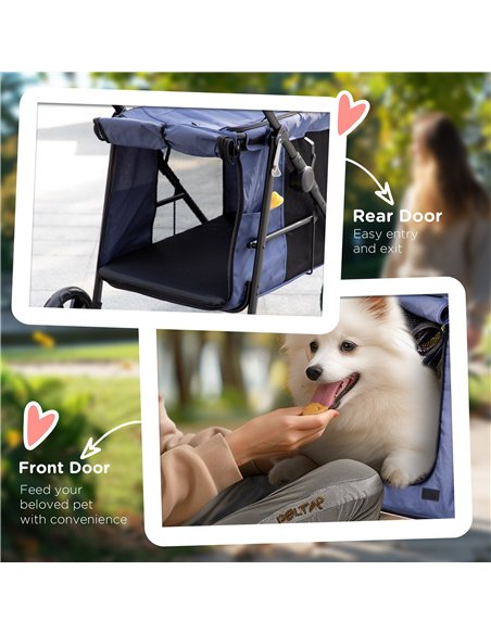 PawHut Dog Pram Dog Stroller 4 Wheels Pet Pushchair with Rolling Door, Cushion, Safety Leashes, for Small and Medium Dogs, Dark  - pic 145007 | FastDaddyshop