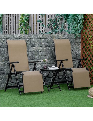 Outsunny Set of 2 Outdoor Sun Lounger with 10 Back and Leg Positions, Beige