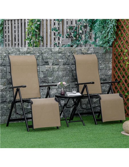 Outsunny Set of 2 Outdoor Sun Lounger with 10 Back and Leg Positions, Beige - pic 14501 | FastDaddyshop