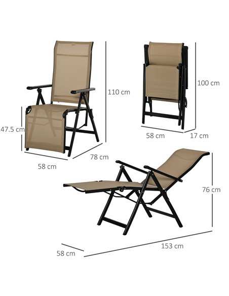 Outsunny Set of 2 Outdoor Sun Lounger with 10 Back and Leg Positions, Beige - pic 14502 | FastDaddyshop