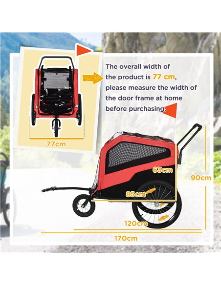 PawHut 2 in 1 Dog Bike Trailer Pet Stroller for Large Dogs with Hitch, 20" Wheels, Pet Bicycle Cart Trolley Carrier for Travel,  - pic 145021 | FastDaddyshop