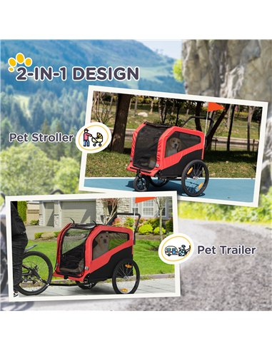 PawHut 2 in 1 Dog Bike Trailer Pet Stroller for Large Dogs with Hitch, 20" Wheels, Pet Bicycle Cart Trolley Carrier for Travel, 