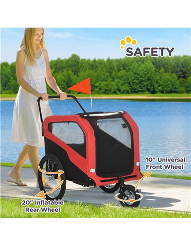 PawHut 2 in 1 Dog Bike Trailer Pet Stroller for Large Dogs with Hitch, 20" Wheels, Pet Bicycle Cart Trolley Carrier for Travel, 