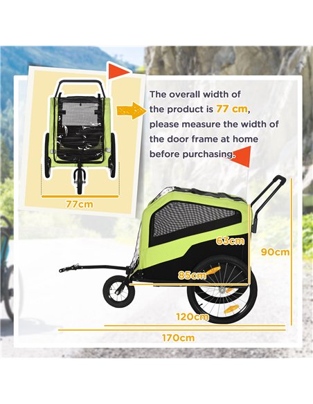 PawHut Dog Bike Trailer, 2 in 1 Dog Stroller for Large Dogs with Hitch, Quick-release 20" Wheels, Pet Bicycle Cart Trolley Carri - pic 145030 | FastDaddyshop