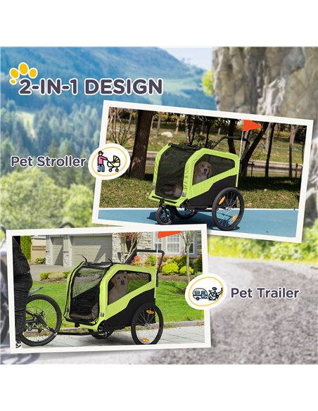 PawHut Dog Bike Trailer, 2 in 1 Dog Stroller for Large Dogs with Hitch, Quick-release 20" Wheels, Pet Bicycle Cart Trolley Carri - pic 145031 | FastDaddyshop
