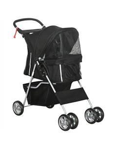 PawHut Pet Stroller for Small Miniature Dogs Cats Foldable Travel Carriage with Wheels Zipper Entry Cup Holder Storage Basket Bl