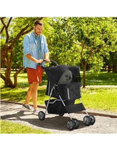 PawHut Pet Stroller for Small Miniature Dogs Cats Foldable Travel Carriage with Wheels Zipper Entry Cup Holder Storage Basket Bl 2