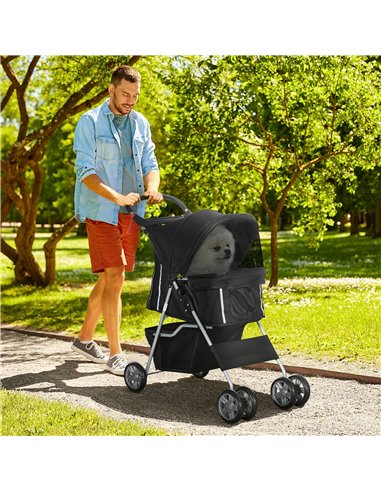 PawHut Pet Stroller for Small Miniature Dogs Cats Foldable Travel Carriage with Wheels Zipper Entry Cup Holder Storage Basket Bl