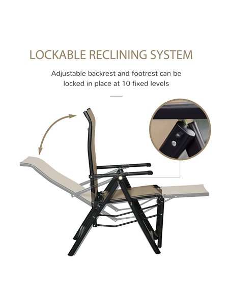 Outsunny Set of 2 Outdoor Sun Lounger with 10 Back and Leg Positions, Beige - pic 14504 | FastDaddyshop