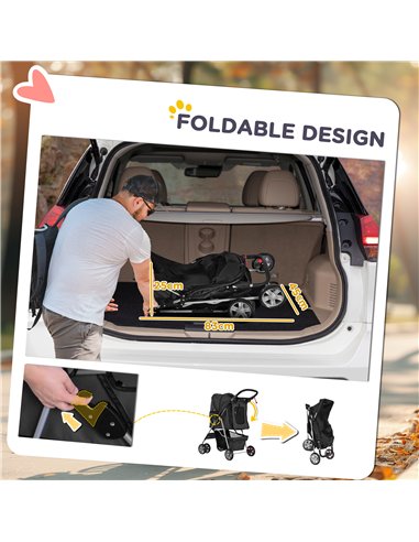PawHut Pet Stroller for Small Miniature Dogs Cats Foldable Travel Carriage with Wheels Zipper Entry Cup Holder Storage Basket Bl