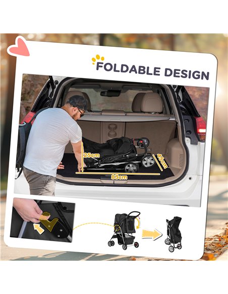 PawHut Pet Stroller for Small Miniature Dogs Cats Foldable Travel Carriage with Wheels Zipper Entry Cup Holder Storage Basket Bl - pic 145041 | FastDaddyshop