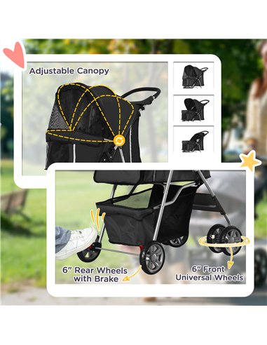 PawHut Pet Stroller for Small Miniature Dogs Cats Foldable Travel Carriage with Wheels Zipper Entry Cup Holder Storage Basket Bl