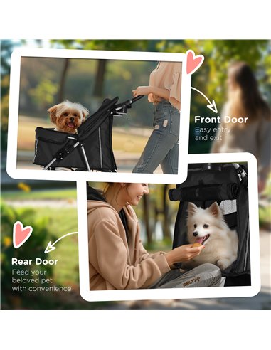 PawHut Pet Stroller for Small Miniature Dogs Cats Foldable Travel Carriage with Wheels Zipper Entry Cup Holder Storage Basket Bl