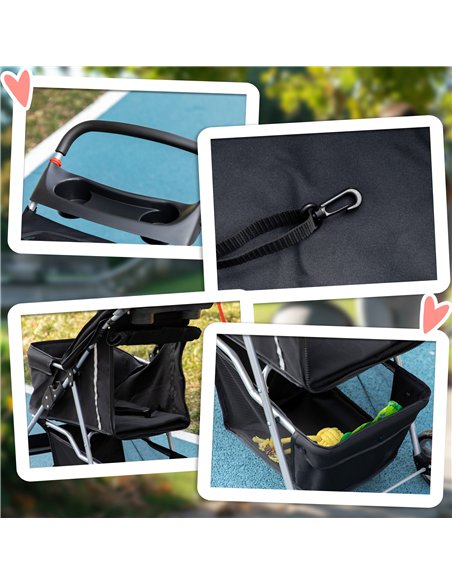 PawHut Pet Stroller for Small Miniature Dogs Cats Foldable Travel Carriage with Wheels Zipper Entry Cup Holder Storage Basket Bl - pic 145044 | FastDaddyshop